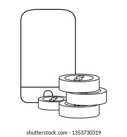 cellphone coins stacked