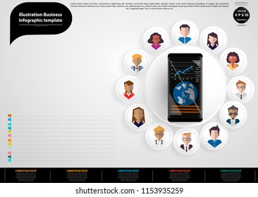 Cellphone with Community Groups  Businessman and  Lady  Vector  idea and concept Infographic template.