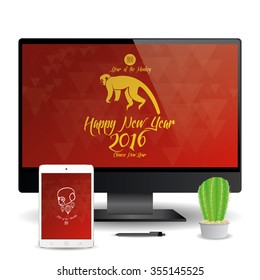 A cellphone and a computer screen with chinese new year screensavers