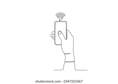 A cellphone connected to the Internet. International internet day one-line drawing