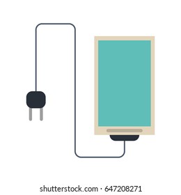 cellphone with cord and plug icon image 