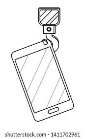 cellphone with crane hook in black and white