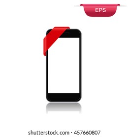 cellphone with curled corner, advertisement, graphic design, vector illustration