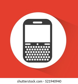 cellphone device with keyboard over white circle and red background. vector illustration