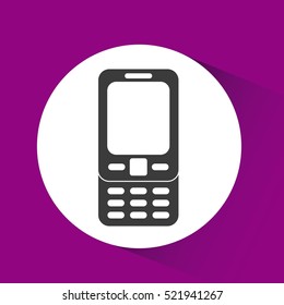 cellphone device with keyboard over white circle and purple background. vector illustration