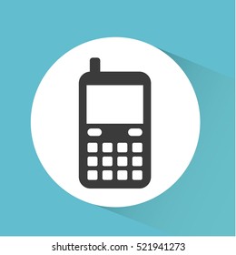 cellphone device with keyboard over white circle and blue background. vector illustration