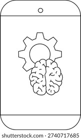 A cellphone displays a brain image overlapping a gear suggesting app development or technology