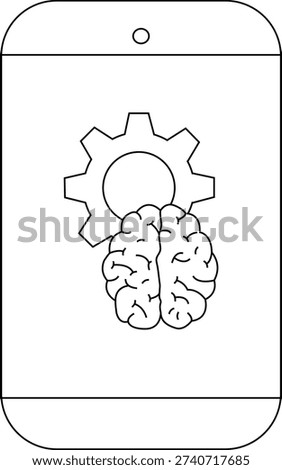 A cellphone displays a brain image overlapping a gear suggesting app development or technology