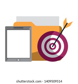 cellphone with documents and target icon cartoon vector illustration graphic design