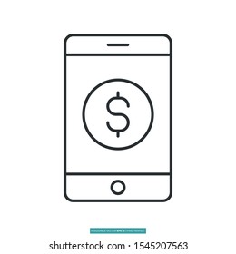 cellphone with a dollar sign icon vector illustration logo template for many purpose. Isolated on white background.