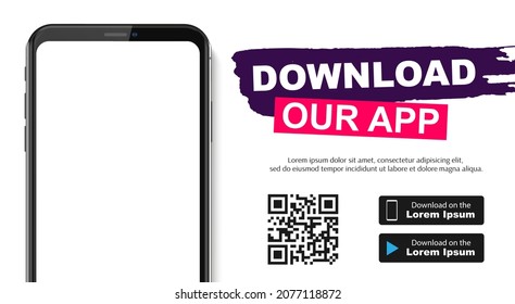 Página de inicio de la aplicación de descarga de celulares. Smartphone descargue nuestro banner de dispositivo móvil de aplicación. Ilustración del vector