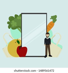 cellphone eco app eco bag vegetables fruits vector beyond plastics