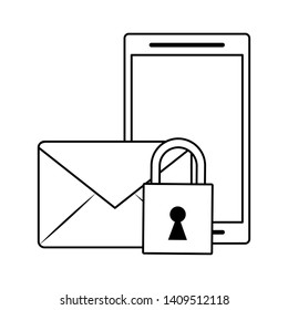 cellphone envelope and padlock icon cartoon vector illustration graphic design