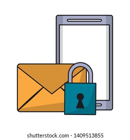 cellphone envelope and padlock icon cartoon vector illustration graphic design