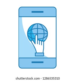 cellphone with finger point globe