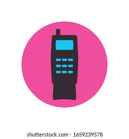 Cellphone flat block style icon design, mobile digital phone technology communication and social media theme Vector illustration