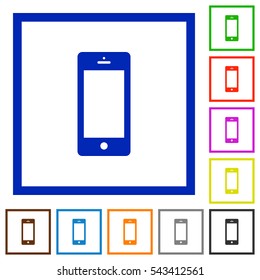 Cellphone flat color icons in square frames on white background