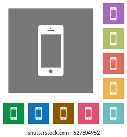Cellphone flat icons on simple color square background.