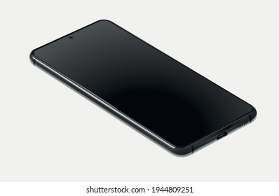Cellphone frame with blank display isolated templates, phone different angles views. Vector mobile device concept. Realistic smartphone mockup. Rotated position. 3d isometric illustration.