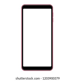 Cellphone frame, pink mockup with blank screen - front view. Vector illustration