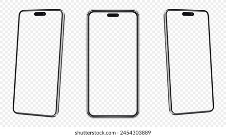 Cellphone frame with transparent screen isolated on transparent background