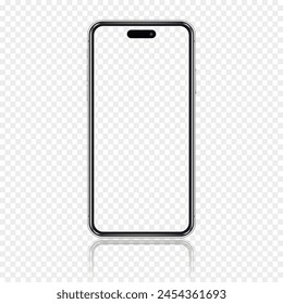 Marco del teléfono móvil con la pantalla transparente aislada sobre fondo transparente