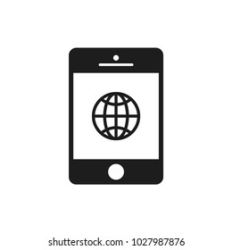 Cellphone with globe icon isolated on white background. Networking symbol modern, simple, vector, icon for website design, mobile app, ui. Vector Illustration