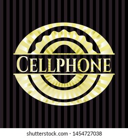 Cellphone gold shiny emblem. Vector Illustration. Detailed.