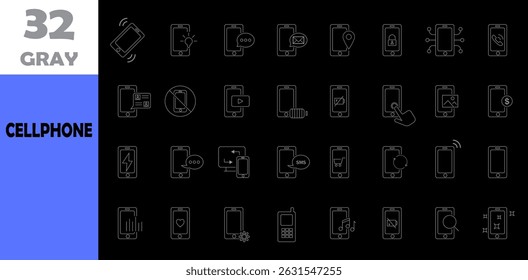 Cellphone grey line icons. smartphone gadget flat icons.