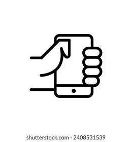 Cellphone in hand line icon