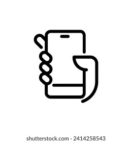 Cellphone in hand line icon