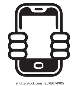 Cellphone in hand, Cellphone in hand line icon isolated on transparent background, cell phone with copy space, blank space for text, space for advertisement