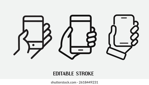 Telefone celular na linha de mão ícone definido para web, app, logotipo.