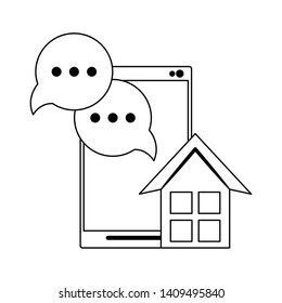 cellphone house and speech bubble icon cartoon vector illustration graphic design