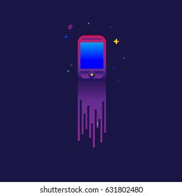 cellphone icon Color gradation. sign symbol for web, modern design vector on blue background. logo.