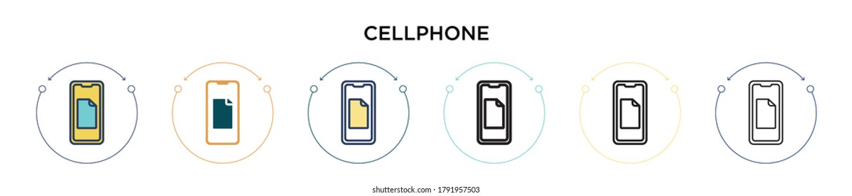 Cellphone icon in filled, thin line, outline and stroke style. Vector illustration of two colored and black cellphone vector icons designs can be used for mobile, ui, web