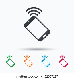 Cellphone icon. Mobile phone communication symbol. Colored flat web icon on white background. Vector