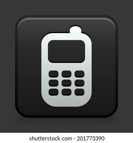 Icono de teléfono móvil en botón blanco y negro 
