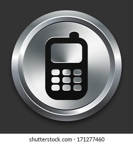 Icono de teléfono móvil en colección de botones metálicos