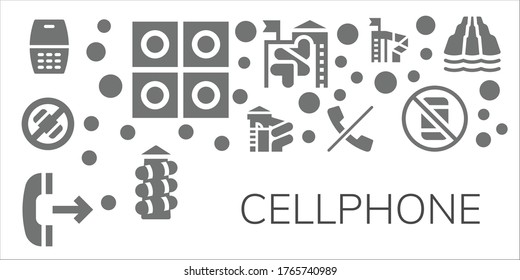 cellphone icon set. 11 filled cellphone icons.  Simple modern icons such as: Cellphone, Tablets, No phone, Slide, Outgoing call, No calls