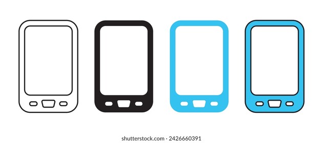 Cellphone icon set in fill and outline old retro style with touch screen in black and blue color on white background - Vector Icon