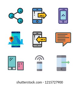 cellphone icon set. vector set about share, smartphone and message icons set.