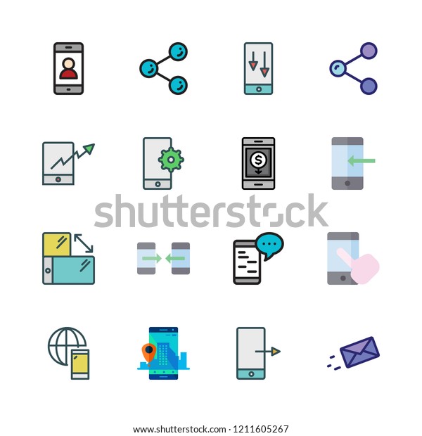 cellphone icon set. vector set about smartphone,\
share and message icons\
set.