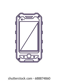 Cellphone icon. Cellphone or smartphone  in reinforced case icon isolated on white background. Digital device for communication vector illustration

