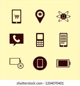 cellphone icon. cellphone vector icons set full battery, phone technology, location restaurant and empty battery