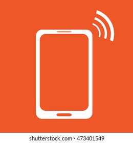 Cellphone icon vector. Orange background