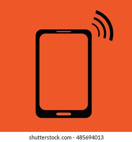 Cellphone icon vector. Orange background