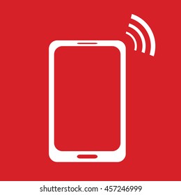 Cellphone icon vector. Red background