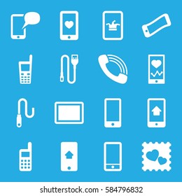 cellphone icons set. Set of 16 cellphone filled icons such as Poker on phone, heartbeat on phone, heart mobile, photo with heart, tablet, call
