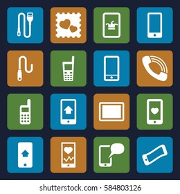 cellphone icons set. Set of 16 cellphone filled icons such as Poker on phone, heartbeat on phone, heart mobile, photo with heart, tablet, call